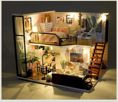 DIY Dollhouse Kit Bedroom with Surprise Gift Box Packaging Modern Apartment Style Miniature Dollhouse Kit Adult Craft DIY Kits - Rajbharti Crafts