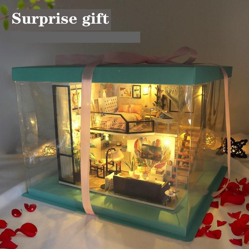 DIY Dollhouse Kit Bedroom with Surprise Gift Box Packaging Modern Apartment Style Miniature Dollhouse Kit Adult Craft DIY Kits
