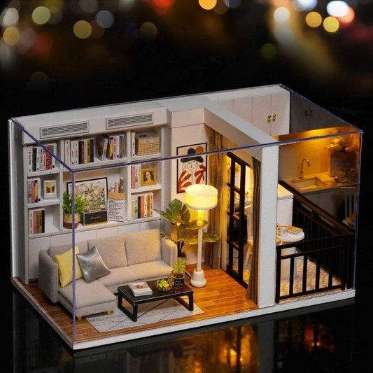 DIY Dollhouse Kit Enjoy Your Life Room Miniature with Free Dust Cover Modern Apartment Style Miniature Dollhouse Kit Adult Craft DIY Kits