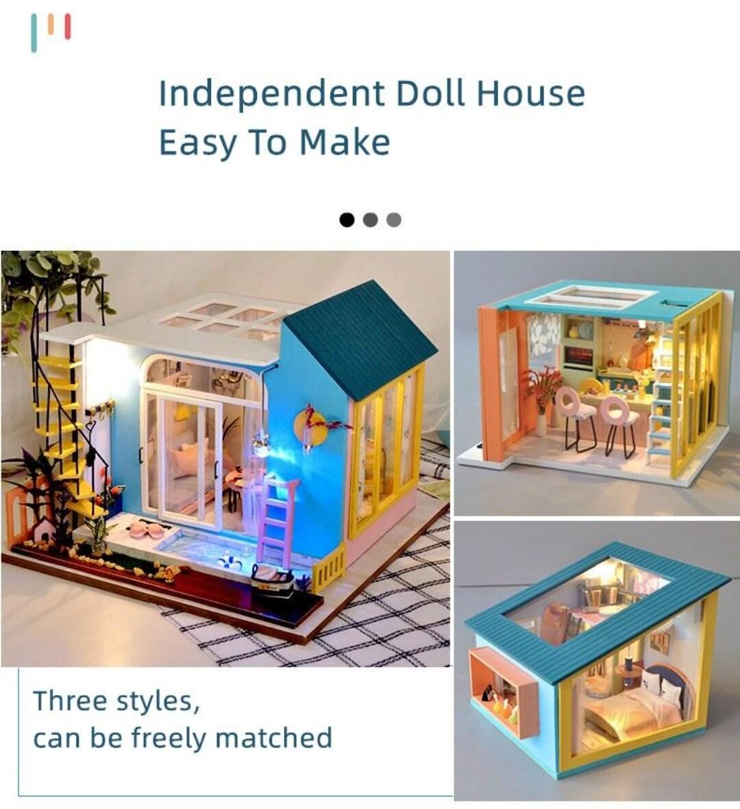 Variety Combination Art Doll House Villa Miniature DIY Dollhouse Kit Three Story Modern Style Dollhouse Miniature Apartment - 1:24 Miniature - Rajbharti Crafts