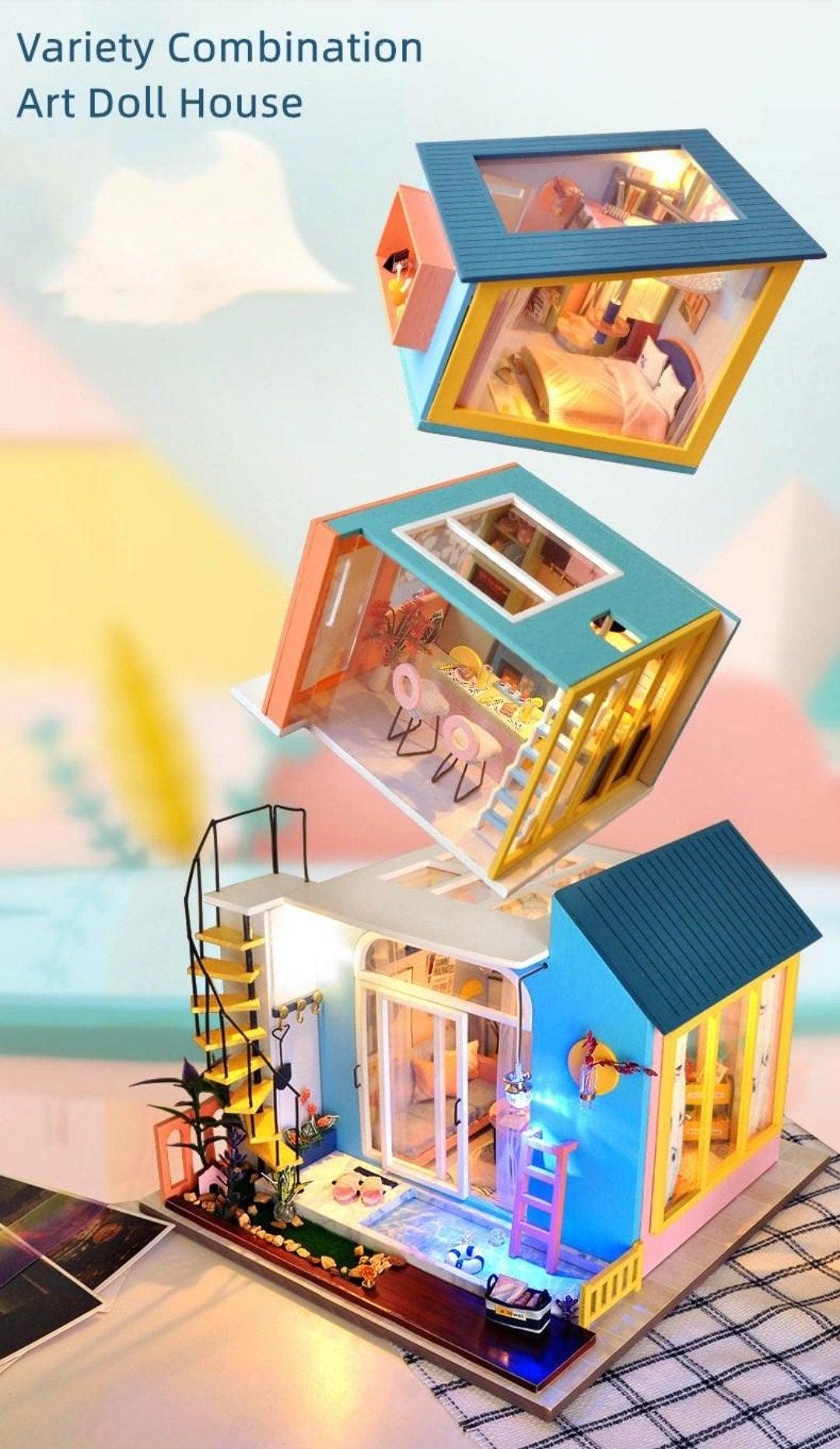 Variety Combination Art Doll House Villa Miniature DIY Dollhouse Kit Three Story Modern Style Dollhouse Miniature Apartment - 1:24 Miniature