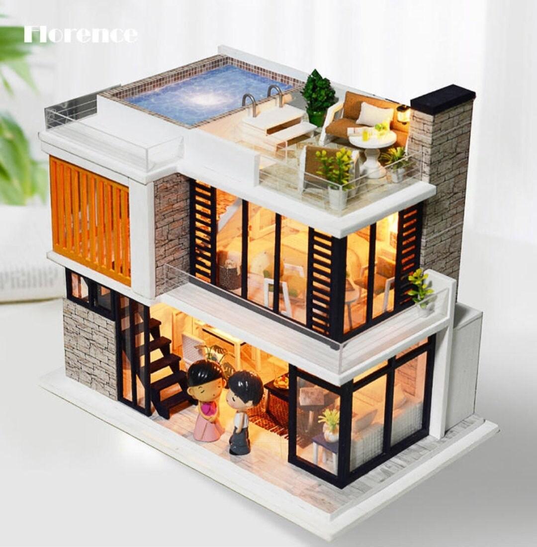 DIY Dollhouse Modern Two Story Apartment Miniature With Terrace Swimming Pool Dollhouse Toy For Children New Year Christmas Gift Adult Craft - Rajbharti Crafts