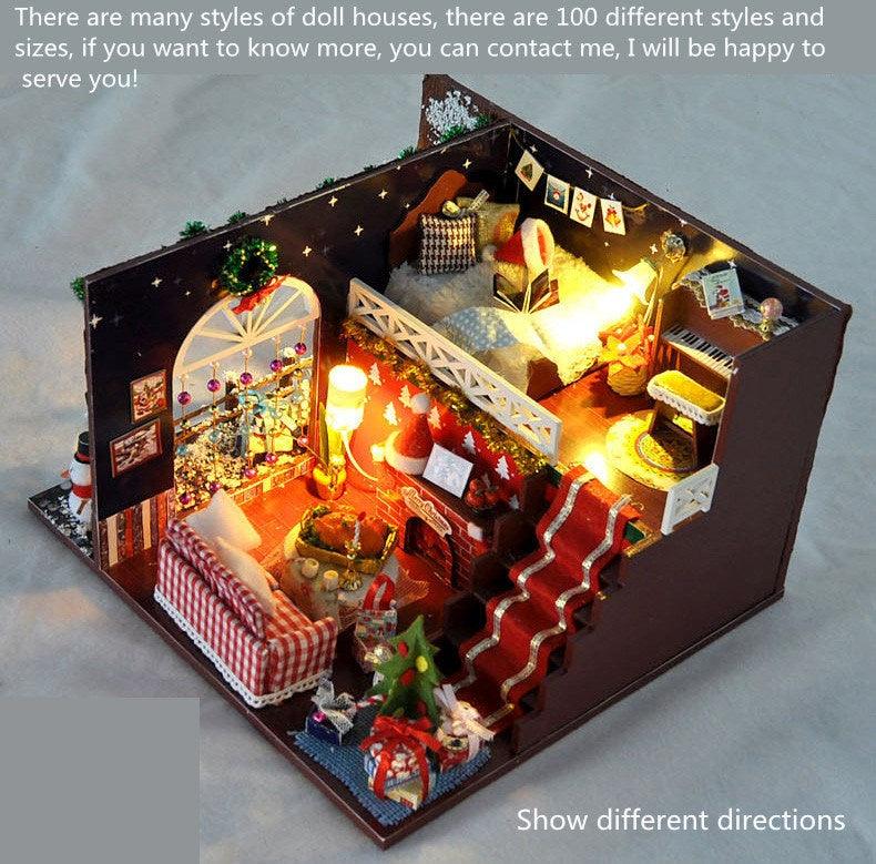 Christmas Dollhouse DIY Dollhouse Kit Christmas Theme Living Room Miniature Adult Craft Best Christmas Gift Birthday Gift for Children