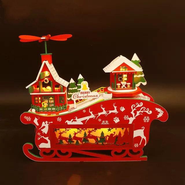 Merry Christmas DIY Dollhouse Kit Magical Christmas Night With Rotating Music Box - Sled Money Bank - Windmill Double Dtorey Dollhouse Gift - Rajbharti Crafts