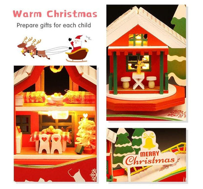 Merry Christmas DIY Dollhouse Kit Magical Christmas Night With Rotating Music Box - Sled Money Bank - Windmill Double Dtorey Dollhouse Gift - Rajbharti Crafts