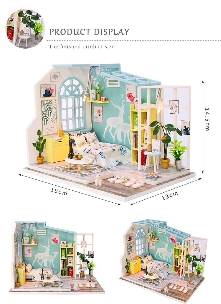 DIY Dollhouse Kit Family Nap Modern Living Room Miniature House Deer Painted on Wall Children New Year Christmas Gift Adult Craft - Rajbharti Crafts