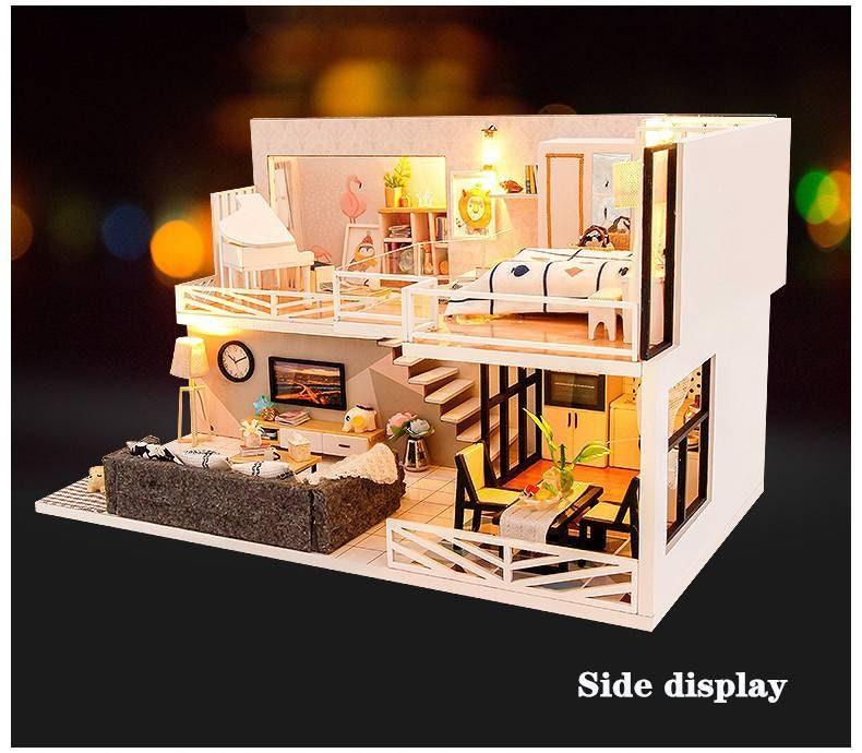DIY Dollhouse Kit Miniature House with Furniture Modern Apartment Style Miniature Dollhouse Kit Adult Craft DIY Kits children&#39;s gift