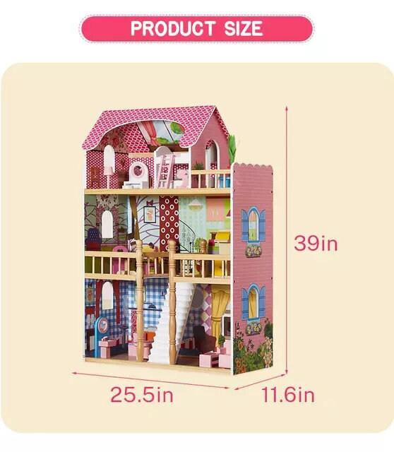Large Dollhouse Pretend Play Simulation Dollhouse Made with Original Solid Wood Large Bookcase Dollhouse With Furniture Best Children Gift