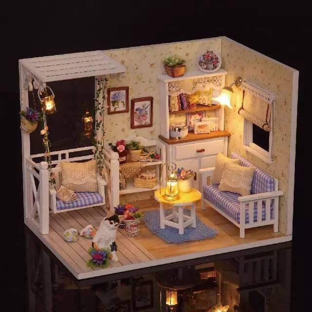 DIY Dollhouse Kit Cute Cat Diary Furnished Bedroom Dollhouse Miniature With Swing Chair Adult Craft Birthday Gift Christmas Gift