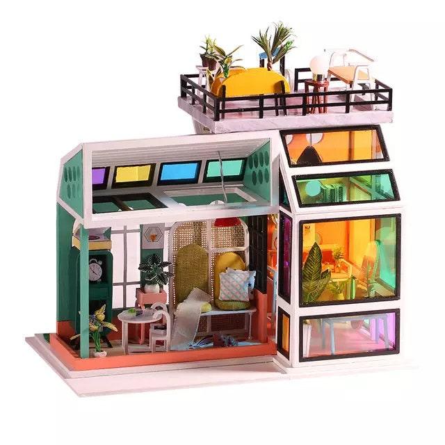 DIY Dollhouse Kit Colorful Sunlight Slow Time Plant Studio Miniature House Kit Adult Craft DIY Kits