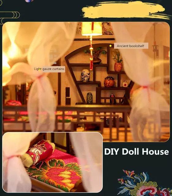 DIY Dollhouse Classical Chinese Restaurant Miniature Doll House kit Chinese Inn Miniature Large Scale with light Adult Craft Gift Decor - Rajbharti Crafts