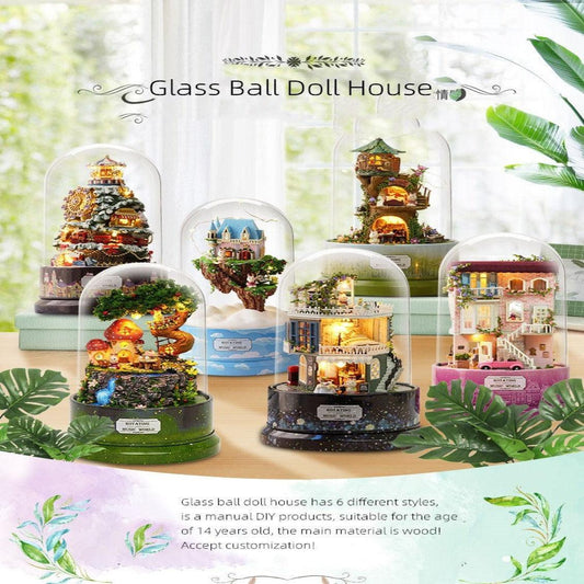 DIY Glass Ball Doll House - Decorative Water Globe With Rotating Music Box - Available In 6 Styles Dollhouse Educational Toys For Kids - Rajbharti Crafts