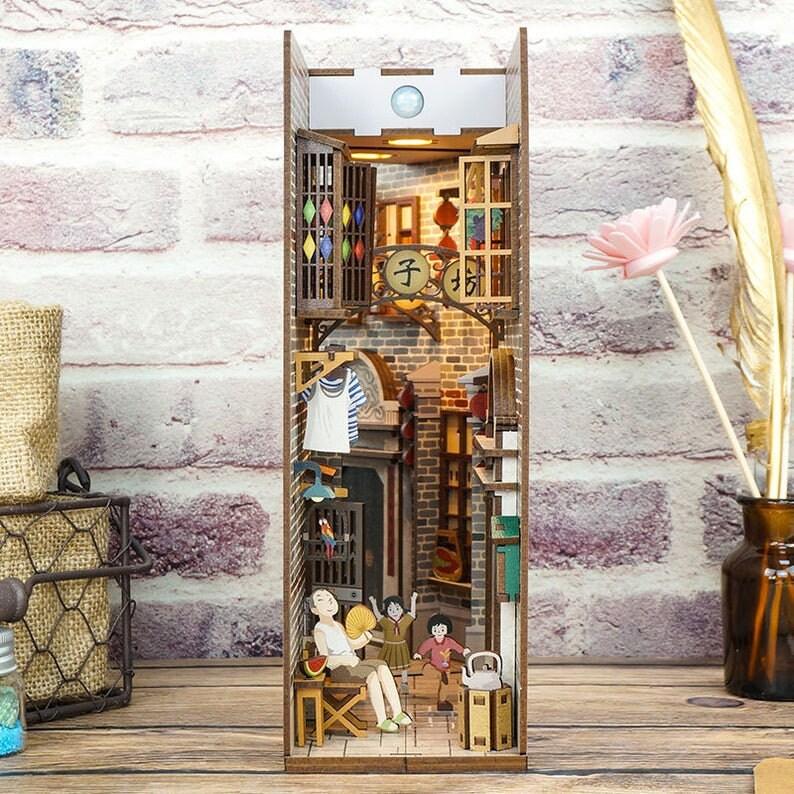 Shanghai Old Town Chinese Style Book Nook Kit DIY Doll House - Book Shelf Insert - Book Scenery - Bookcase -  with Light Model Building Kit