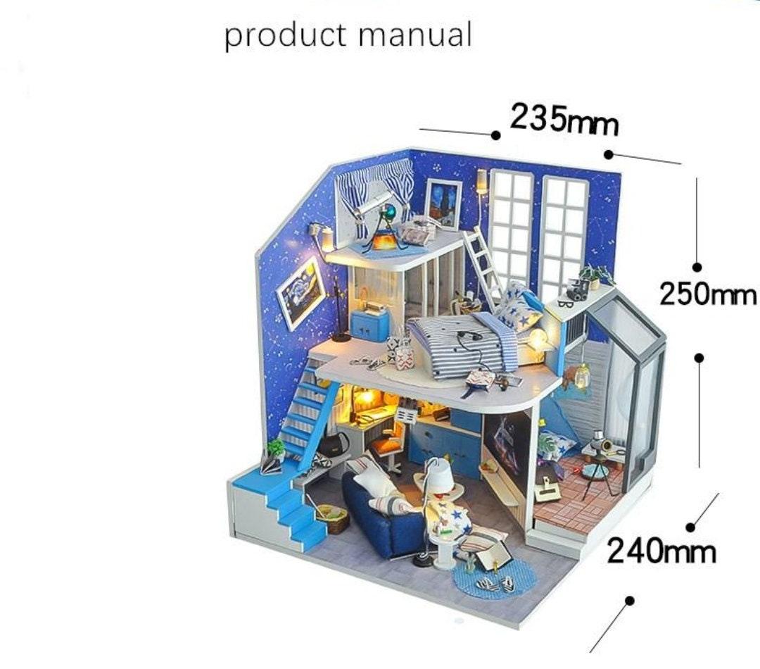 DIY Star View Hotel Dollhouse Kit Star Night Bedroom Miniature Dollhouse With Telescope Camping Room On Terrace And Free Dust Cover - Rajbharti Crafts