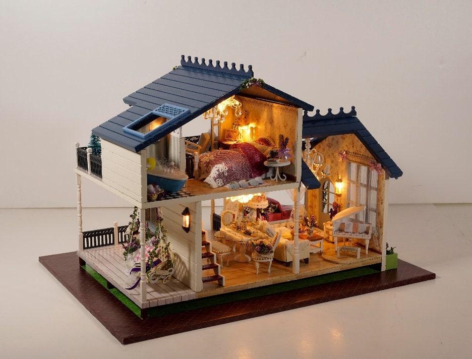 Modern Dollhouse Miniature with Furniture European Style DIY Dollhouse Kit With Free Dust Proof And Toy Car Creative Room Large Dollhouse - Rajbharti Crafts