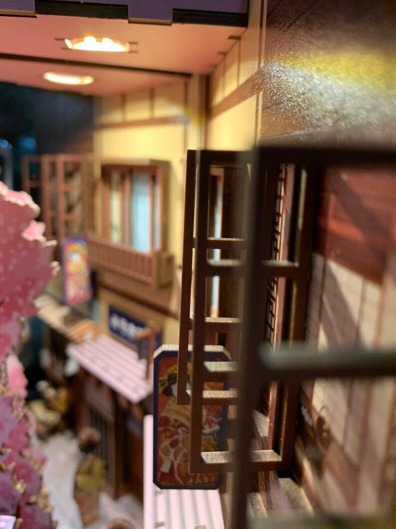DIY Book Nook - Japanese Street Book Nook - DIY Doll House - Book Shelf Insert - Book Scenery - Bookcase with Light Model Building Kit