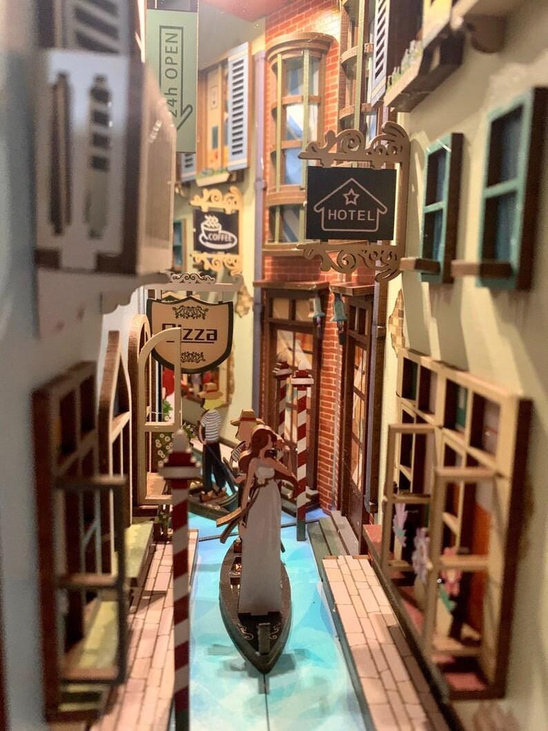 Travel in Venice Book Nook - DIY Doll House - Book Shelf Insert - Book Scenery - Bookcase with Light Model Building Kit - Rajbharti Crafts