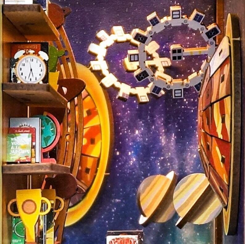 DIY Book Nook - Interstellar Universe Book Nook - DIY Book Nook - Book Shelf Insert - Book Scenery - Bookcase with Light Model Building Kit