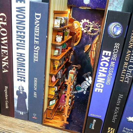DIY Book Nook - Interstellar Universe Book Nook - DIY Book Nook - Book Shelf Insert - Book Scenery - Bookcase with Light Model Building Kit