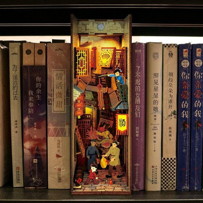 China Town Book Nook - DIY Book Nook Kits Book Doll House Book Shelf Insert Book Scenery Bookends Bookcase with Light Model Building Kit - Rajbharti Crafts