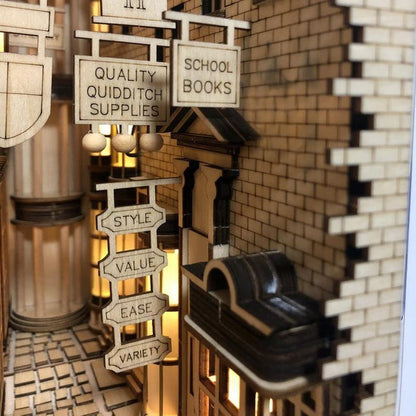 DIY Magic Alley Book Nook - DIY Book Nook Kits - Wizard Alley Book Nook Dioramas Book Shelf Insert Book Scenery with LED Model Building Kit - Rajbharti Crafts