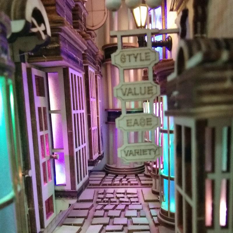 DIY Magic Alley Book Nook - DIY Book Nook Kits - Wizard Alley Book Nook Dioramas Book Shelf Insert Book Scenery with LED Model Building Kit - Rajbharti Crafts