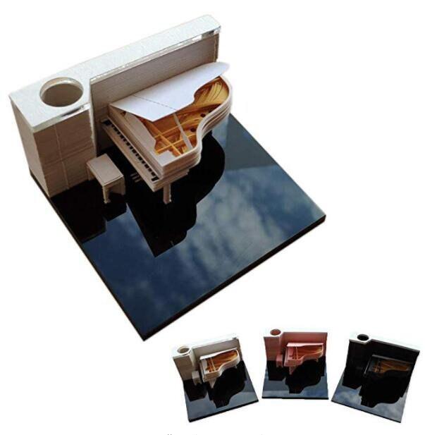 The Piano Model Building 3D Note Pad - Creative Art 3D Memo Pad - Omoshiroi Block - Post Notes - DIY Paper Craft - Stationery Toys With LED