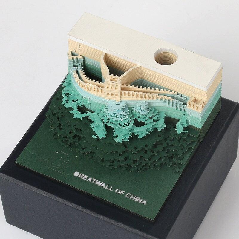 Great Wall Of China Model Building 3D Note Pad - 3D Art Memo Pad - Omoshiroi Block - Post Notes - DIY Paper Craft - Stationery Toys With LED - Rajbharti Crafts