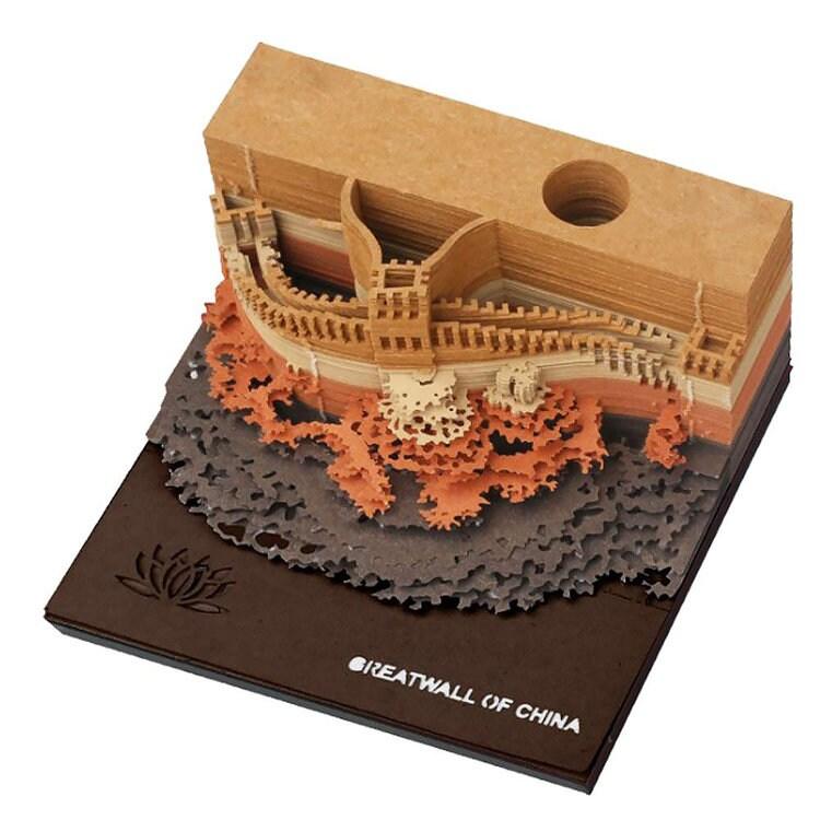 Great Wall Of China Model Building 3D Note Pad - 3D Art Memo Pad - Omoshiroi Block - Post Notes - DIY Paper Craft - Stationery Toys With LED