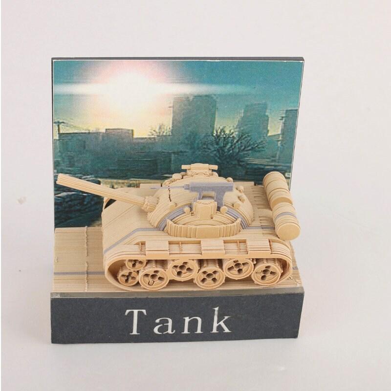 Miniature Tank Model Building 3D Note Pad - 3D Art Memo Pad - Omoshiroi Block - Post Notes - DIY Paper Craft - Stationery Toys Gift With LED - Rajbharti Crafts