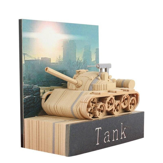 Miniature Tank Model Building 3D Note Pad - 3D Art Memo Pad - Omoshiroi Block - Post Notes - DIY Paper Craft - Stationery Toys Gift With LED