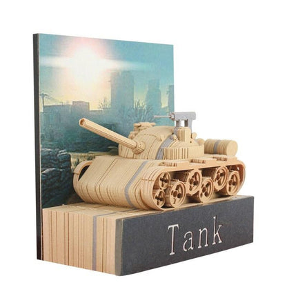 Miniature Tank Model Building 3D Note Pad - 3D Art Memo Pad - Omoshiroi Block - Post Notes - DIY Paper Craft - Stationery Toys Gift With LED - Rajbharti Crafts
