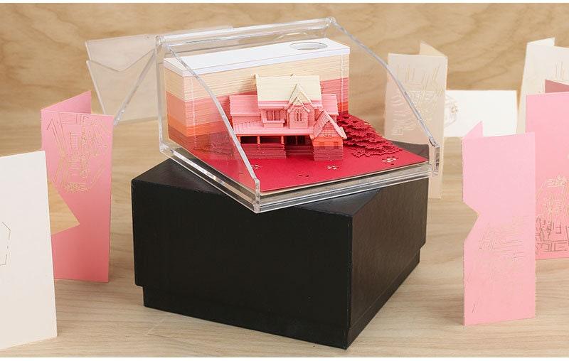 Japanese Villa Miniature Model Building 3D Note Pad - Art Memo Pad - Omoshiroi Block - Post Notes - DIY Paper Craft - Stationery Toys Gift - Rajbharti Crafts