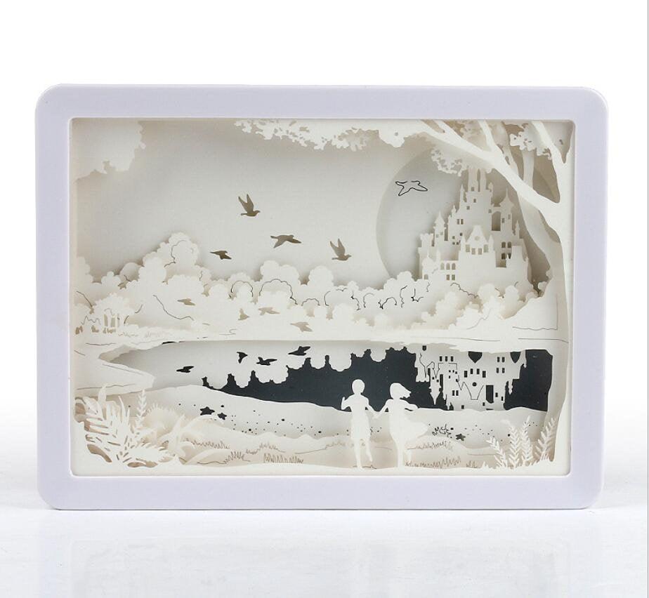 Moonlight Dream Shadow Box - 3D Paper Cut Light Box - Wall Hanging - Paper Cut Lamp - Decorative 3D Night Lamp With Frame,LED - Photo Frame