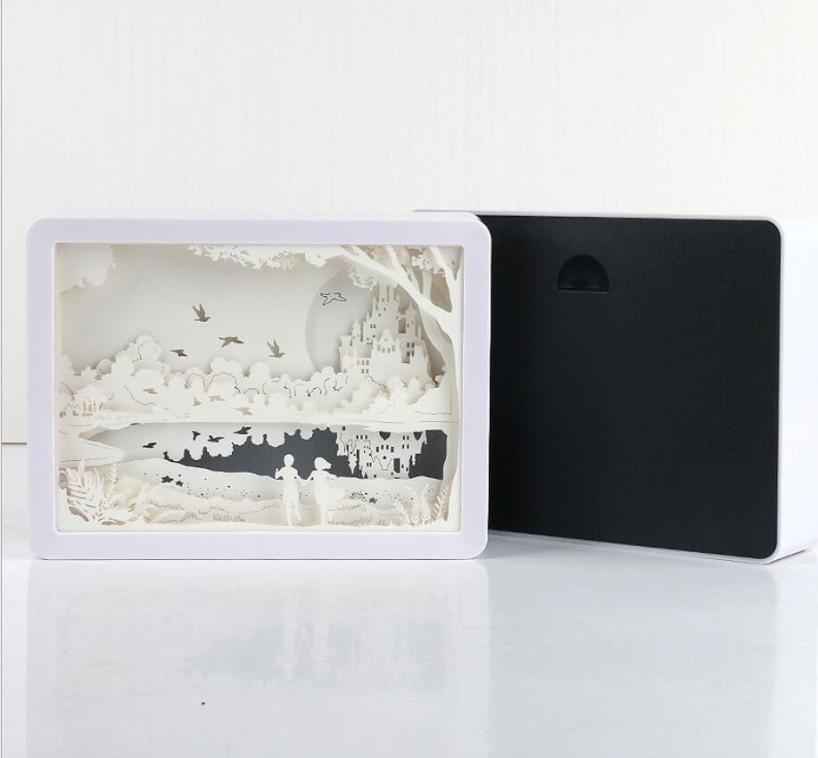Moonlight Dream Shadow Box - 3D Paper Cut Light Box - Wall Hanging - Paper Cut Lamp - Decorative 3D Night Lamp With Frame,LED - Photo Frame - Rajbharti Crafts