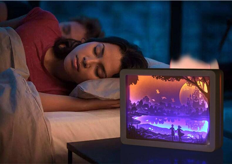 Moonlight Dream Shadow Box - 3D Paper Cut Light Box - Wall Hanging - Paper Cut Lamp - Decorative 3D Night Lamp With Frame,LED - Photo Frame
