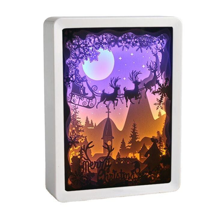 Christmas Night Shadow Box - 3D Paper Cut Light Box - Christmas Light Box - Paper Cut Lamp - 3D Night Light With LED - Christmas Gifts