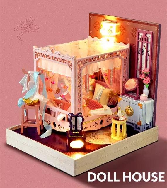 DIY Dollhouse Kit Bedroom Miniature With Warm Bed, Superior Dinning And Study Table 3 Styles Toy Kit Gift For Kids Birthday Gift Adult Craft - Rajbharti Crafts