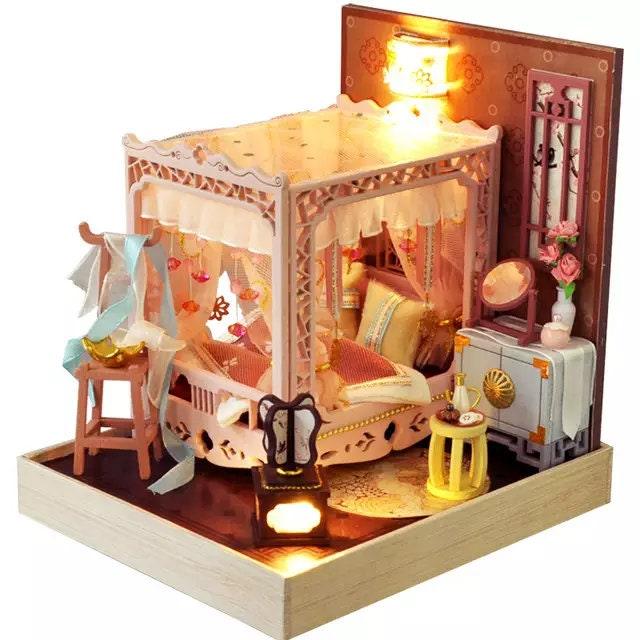 DIY Dollhouse Kit Bedroom Miniature With Warm Bed, Superior Dinning And Study Table 3 Styles Toy Kit Gift For Kids Birthday Gift Adult Craft - Rajbharti Crafts