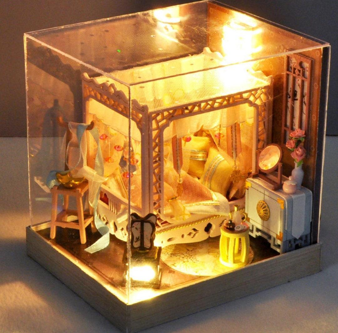 DIY Dollhouse Kit Bedroom Miniature With Warm Bed, Superior Dinning And Study Table 3 Styles Toy Kit Gift For Kids Birthday Gift Adult Craft