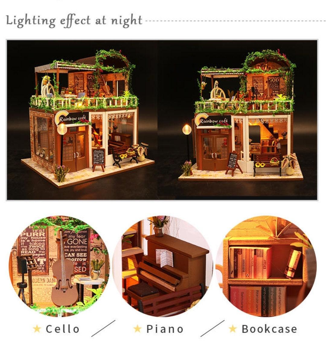 Rainbow Cafe DIY Dollhouse Kit Coffee Shop Dollhouse Miniature - Style Cafe Dollhouse Adult Craft Kit - Rajbharti Crafts