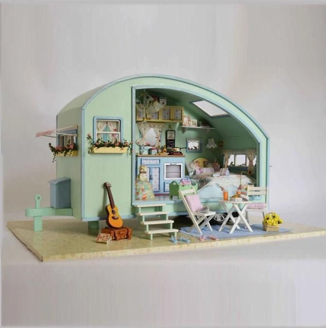 DIY Caravan Dollhouse Time Machine Dollhouse Miniature with Furniture Large Size Camper Dollhouse - Caravan Miniature - Camper Van Miniature