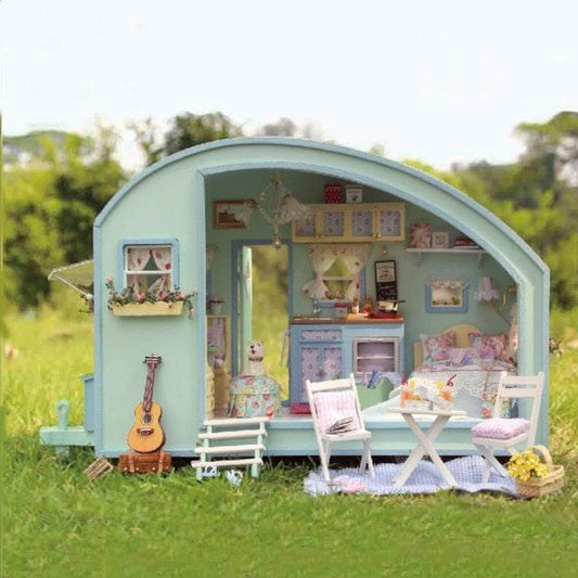 DIY Caravan Dollhouse Time Machine Dollhouse Miniature with Furniture Large Size Camper Dollhouse - Caravan Miniature - Camper Van Miniature