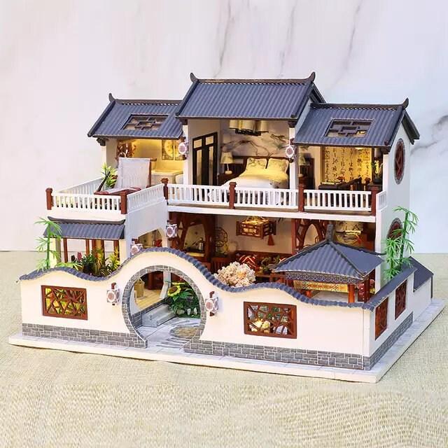 DIY Japanese Dollhouse Ancient Dreame House Traditional Style Wooden Miniature Doll House kit Large Scale with light Adult Craft Gift Decor