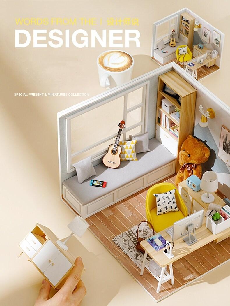 DIY Dollhouse Kit Sunshine Study Room Modern Living Room Miniature With Mini Guitar Children New Year Christmas Gift Adult Craft