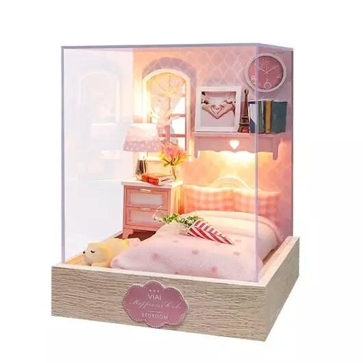 DIY Dollhouse Kit Box Dollhouse Miniature - Living Room Miniature Dollhouse - Free Dust Cover - Birthday Christmas Thanksgiving DIY Gifts