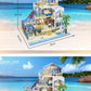 DIY Dollhouse Kit Romantic Aegean Sea Miniature Beach Large Dollhouse with Boat, Marine Theme Dollhouse With Free Dust Cover