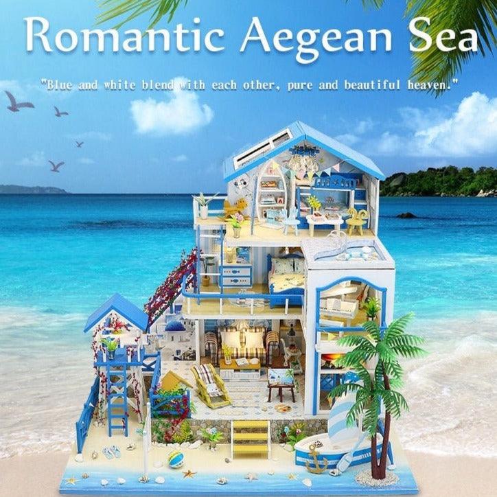 DIY Dollhouse Kit Romantic Aegean Sea Miniature Beach Large Dollhouse with Boat, Marine Theme Dollhouse With Free Dust Cover - Rajbharti Crafts