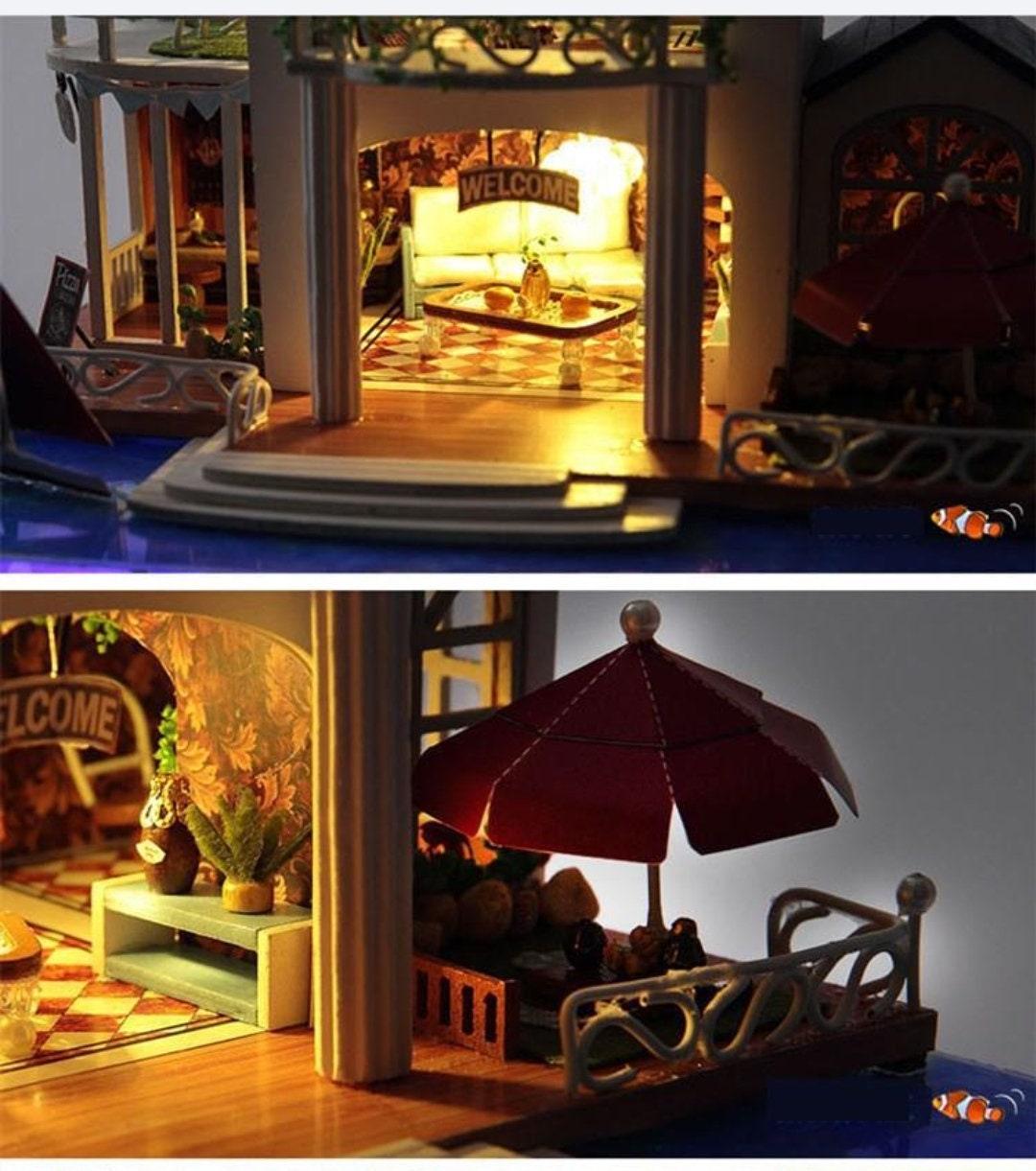 DIY Dollhouse Kit Under Water Life Miniature Dollhouse with Under Water Bedroom, Marine Theme Dollhouse With Free Dust Cover