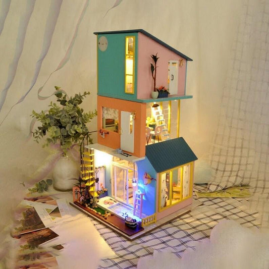 Variety Combination Art Doll House Villa Miniature DIY Dollhouse Kit Three Story Modern Style Dollhouse Miniature Apartment - 1:24 Miniature - Rajbharti Crafts